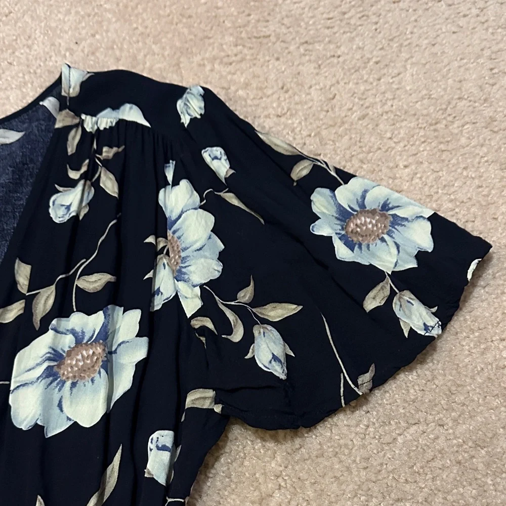 Lulus Lake Como Navy Floral High-Low Wrap Dress - Picture 3 of 14